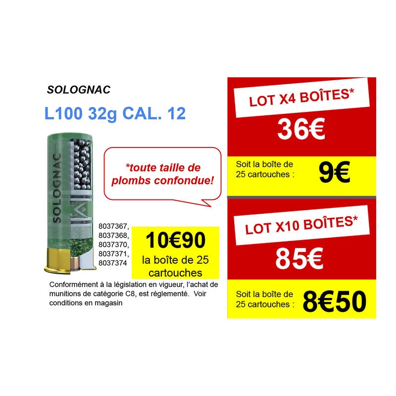 CARTOUCHE L100 32g CALIBRE 12/70 PLOMB N°9 X25 4 CARTOUCHE L100 32g CALIBRE 12/70 PLOMB N°9 X25 – Image 2
