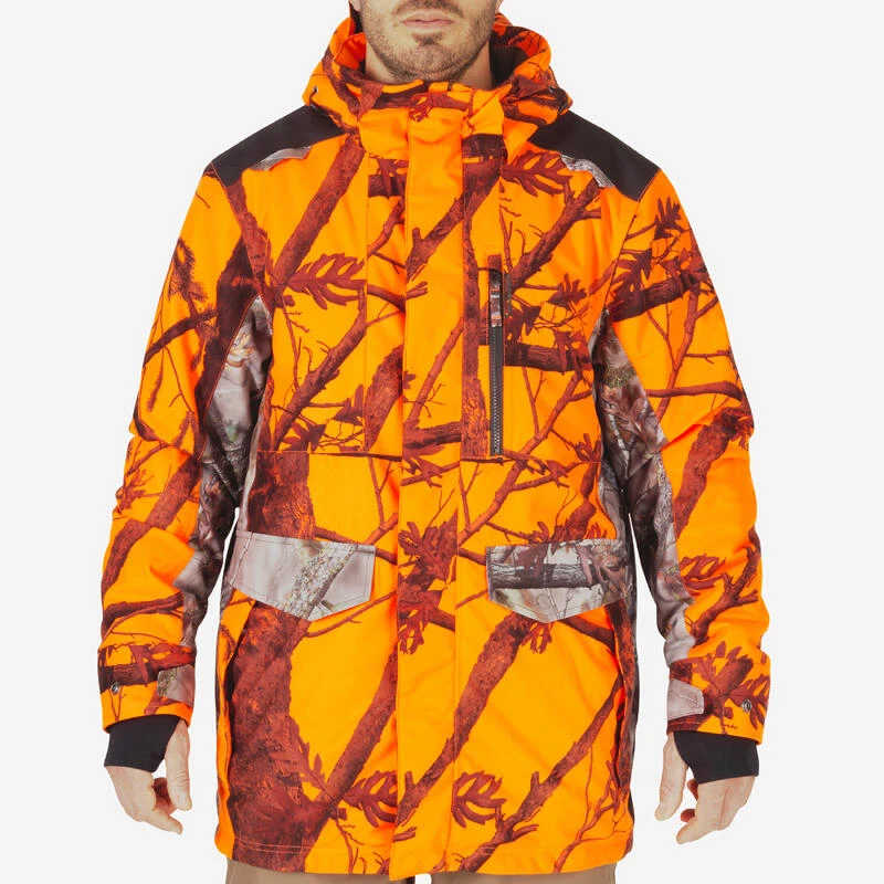 VESTE CHASSE IMPERMÉABLE CHAUDE SILENCIEUSE CAMO FLUO POSTE 500 4 VESTE CHASSE IMPERMÉABLE CHAUDE SILENCIEUSE CAMO FLUO POSTE 500 – Image 2