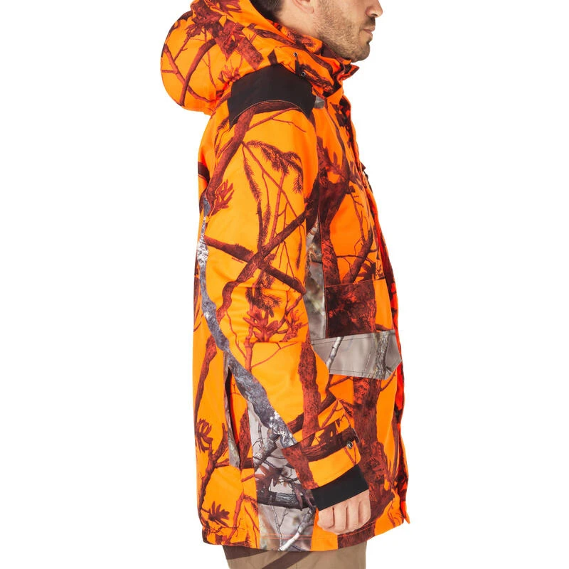 VESTE CHASSE IMPERMÉABLE CHAUDE SILENCIEUSE CAMO FLUO POSTE 500 7 VESTE CHASSE IMPERMÉABLE CHAUDE SILENCIEUSE CAMO FLUO POSTE 500 – Image 5