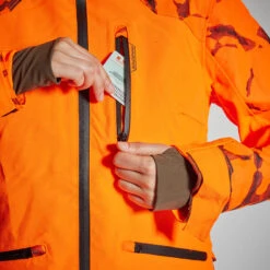 VESTE CHASSE SUPERTRACK FEMME RESISTANTE IMPERMEABLE ORANGE FLUO 500 -Équipement De Chasse Boutique veste chasse supertrack femme resistante impermeable orange fluo 500 4