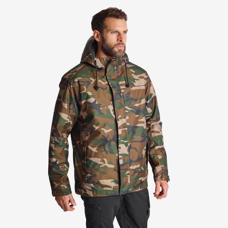 VESTE IMPERMEABLE CHAUDE 100 CAMO WOODLAND 3 VESTE IMPERMEABLE CHAUDE 100 CAMO WOODLAND